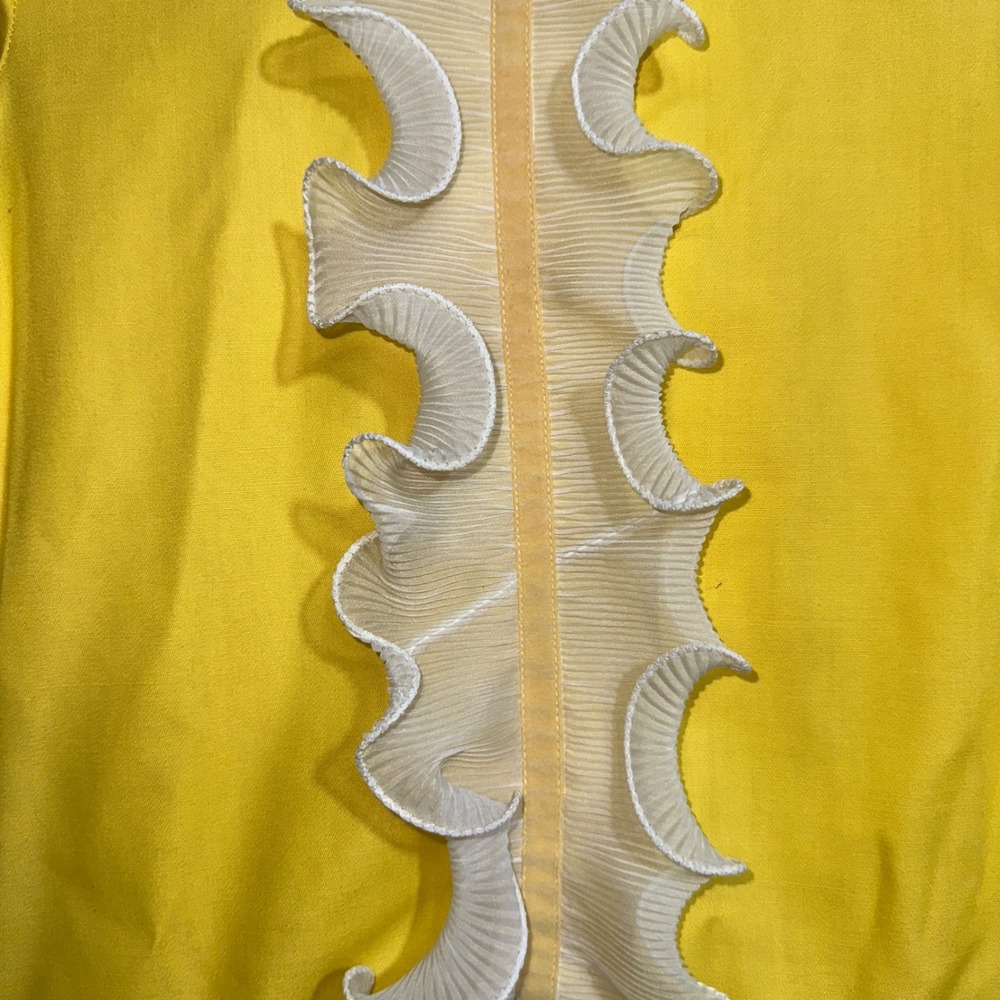 Vintage Yellow Drop Waist Dress Ruffle High Neck Long Sleeve Retro Handmade - Picture 3 of 6